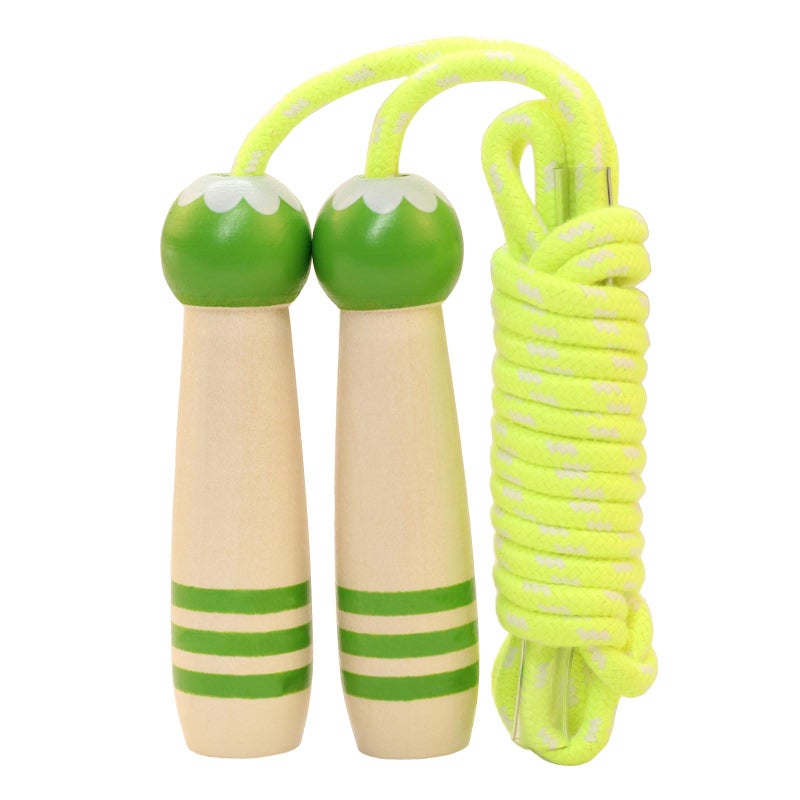 Ace one Jump Rope Kids, 7ft Adjustable Cotton Skipping Rope with Wooden Handle for Boys and Girls Fitness Outdoor Exercise (Green) - Image 1